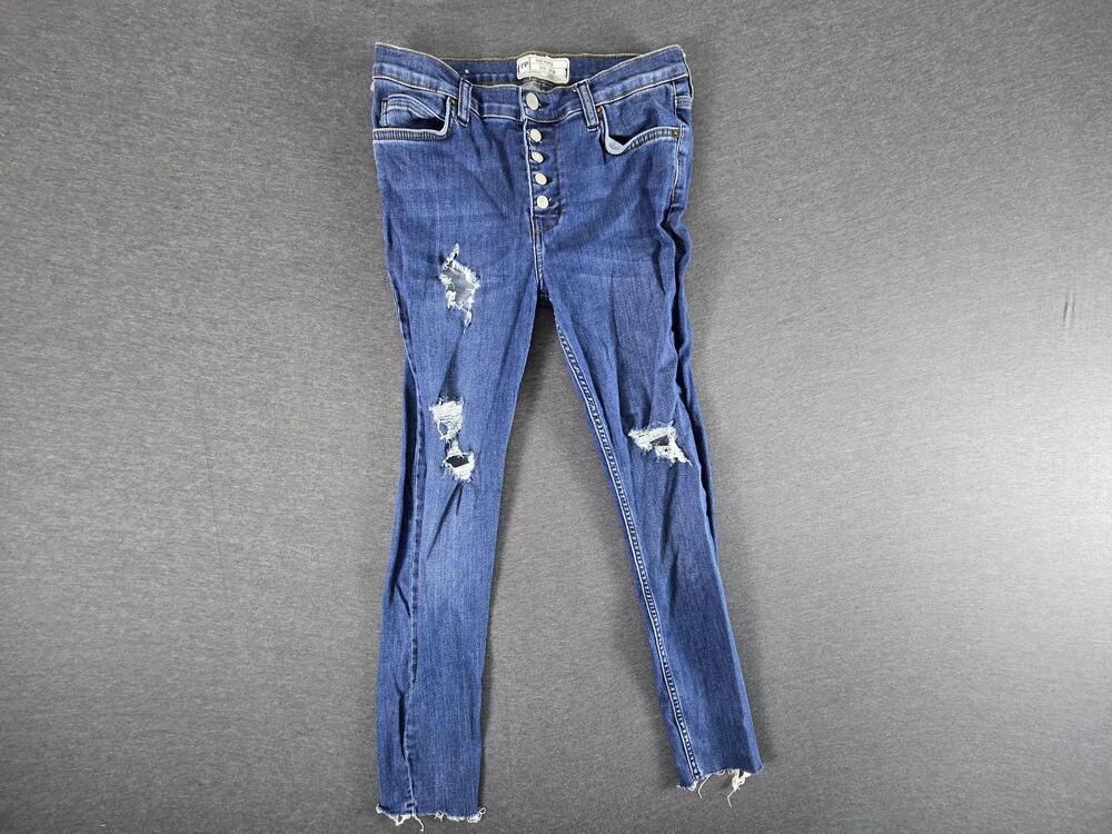 Free People Jeans Womens 28 Distressed High Rise Skinny Button Fly Denim Pants